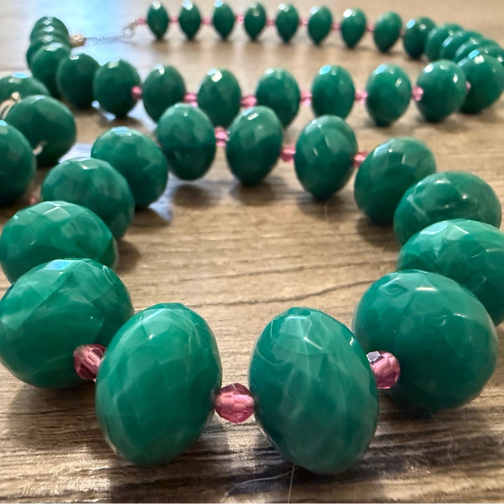 J. Crew Factory Green and Pink Beaded Necklace and Bracelet